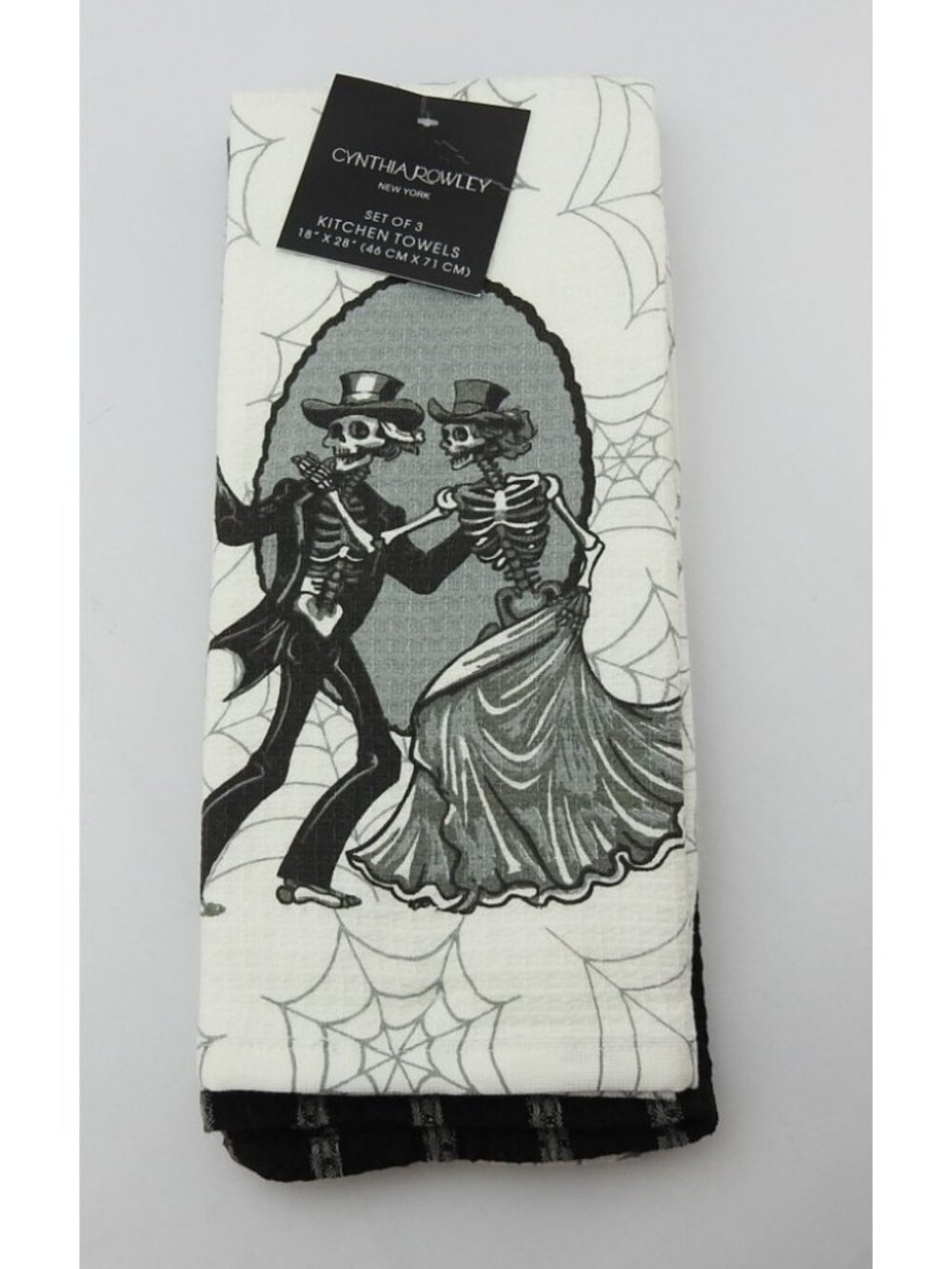 Cynthia Rowley Halloween Kitchen Towels Set 3 Skeleton Wedding 18x28 NWT
